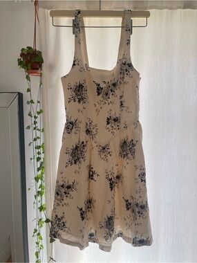 H&M Cream Mini Dress with Black Floral Print